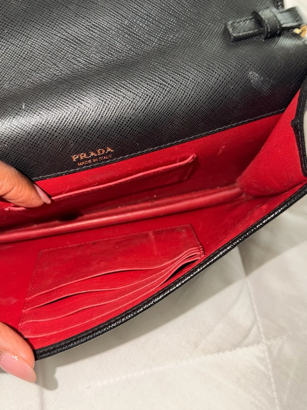 Prada Black Saffiano Leather Wallet with Gold Logo